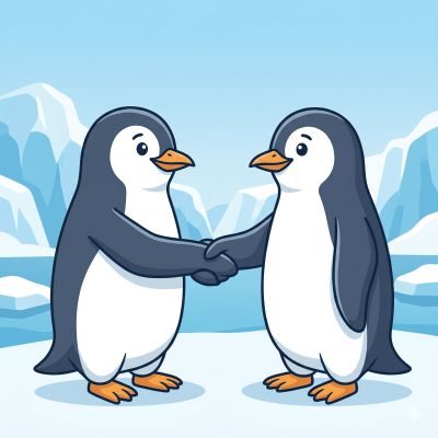 Penguin on an iceberg with hands around API text